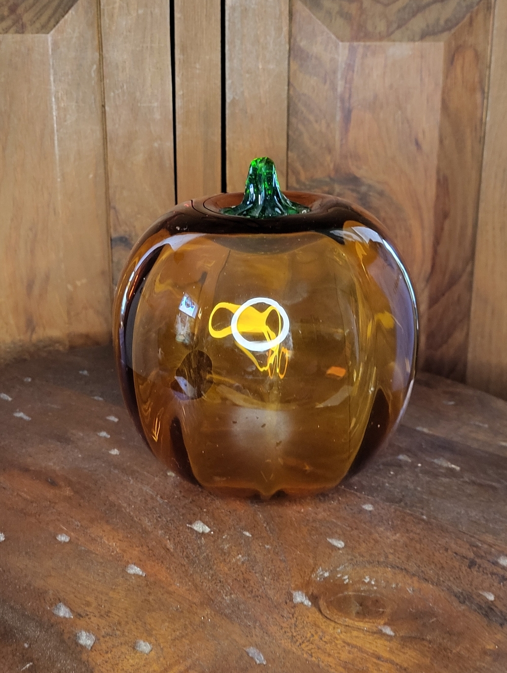 Hand-Blown Amber Glass Pumpkin Décor with Green Stem - Picture 8 of 11
